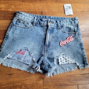 Forever 21 Light Blue Denim Coca-Cola Patch Cutoff Shorts